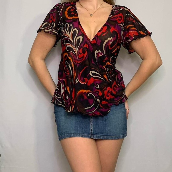 Sag Harbor Tops - Sag Harbor Funky Wrap V-Neck Womens Short Sleeve Blouse Top